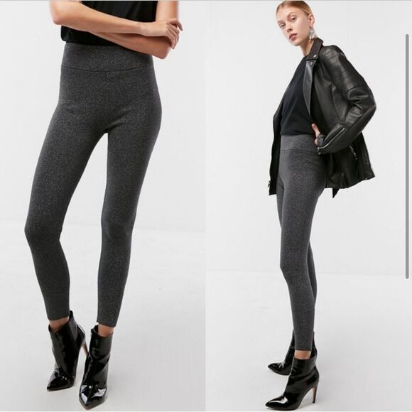 Express High Rise Silver Metallic Sparkle Sweater Legging NEW - Picture 1 of 9